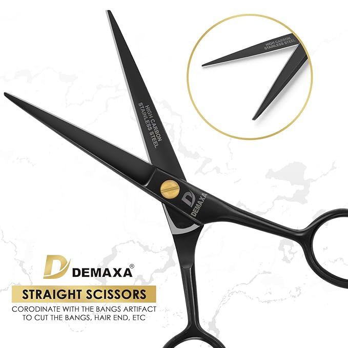 DEMAXA 5" Professional Mustache Scissors Beard Scissors for Men with Fine tip Tweezers 1 Mustache Comb 1 Beard Comb & Pouch – Beard Trimming kit & Mustache Kit (Black Shears With Tweezer)