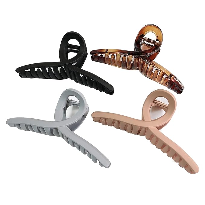 Nalodu Hair Claw Clips Large 4.3 Inch No Slip Big Matte Jaw Butterfly Clip Clamp 4 Colors for Thin Fine Thick Hair Women, 4 Pack