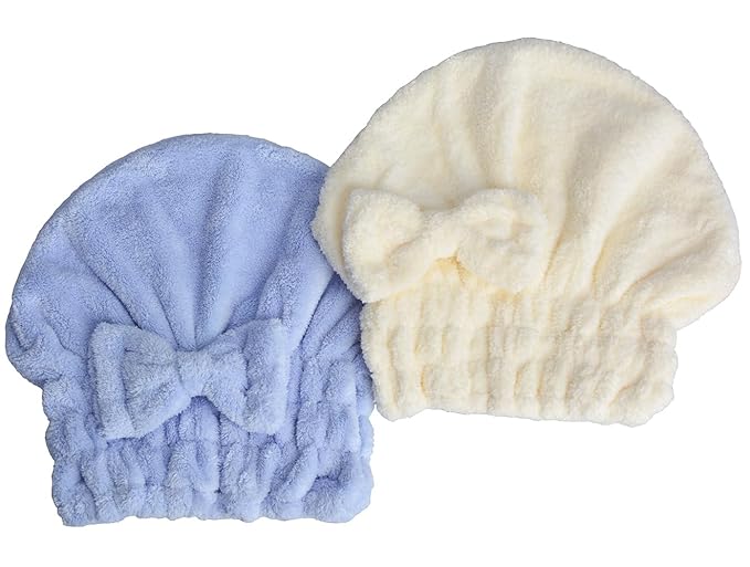 MAYOUTH Microfiber Hair Drying Towels Head wrap with Bow-Knot Shower Cap Hair Turban hairWrap Bath Cap for Curly Long & Wet Hair Gift for Women 2pack