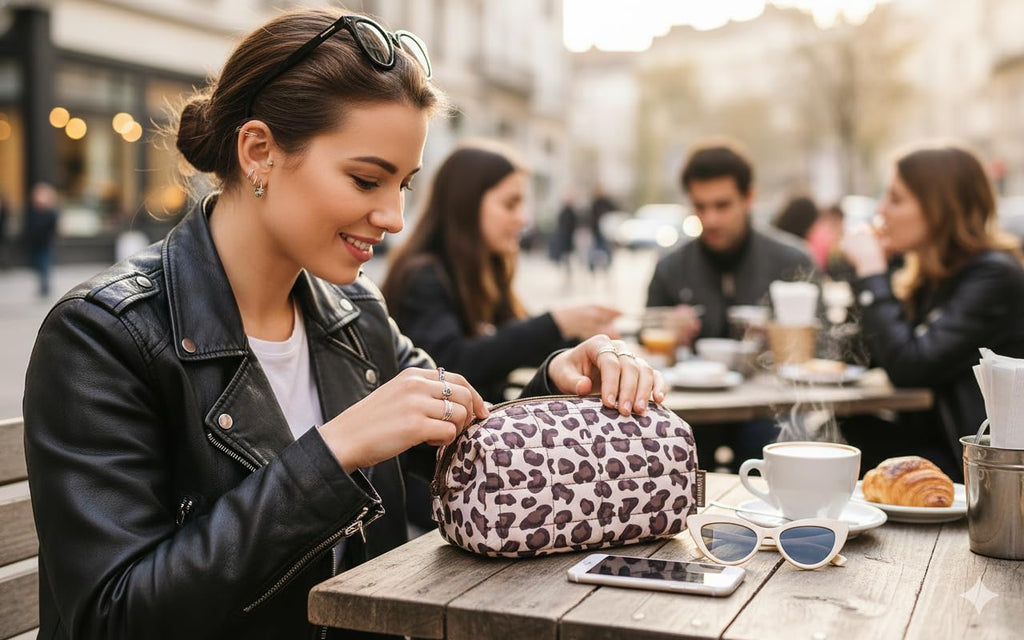 BAGSMART Makeup Bag Travel Toiletry Bag, Wide-open Zipper Pouch, Leopard