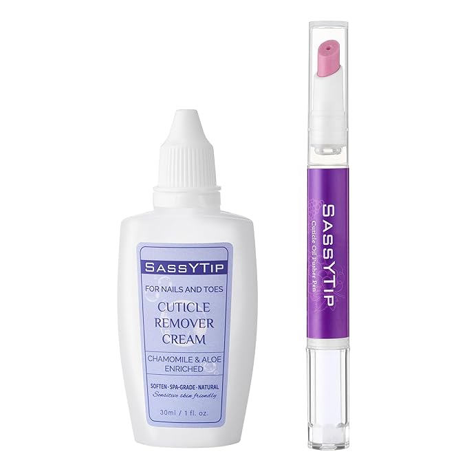 SASSYTIP Ceramic Cuticle Pusher & Oil Pen + Cuticle Remover Gel – Gentle Nail Care Kit, 2ml Scent-Grape Nourishing Oil, 1 fl. oz with Jojoba Oil & Vitamin E for Dry, Damaged Nails (Grape3.0&Gel)