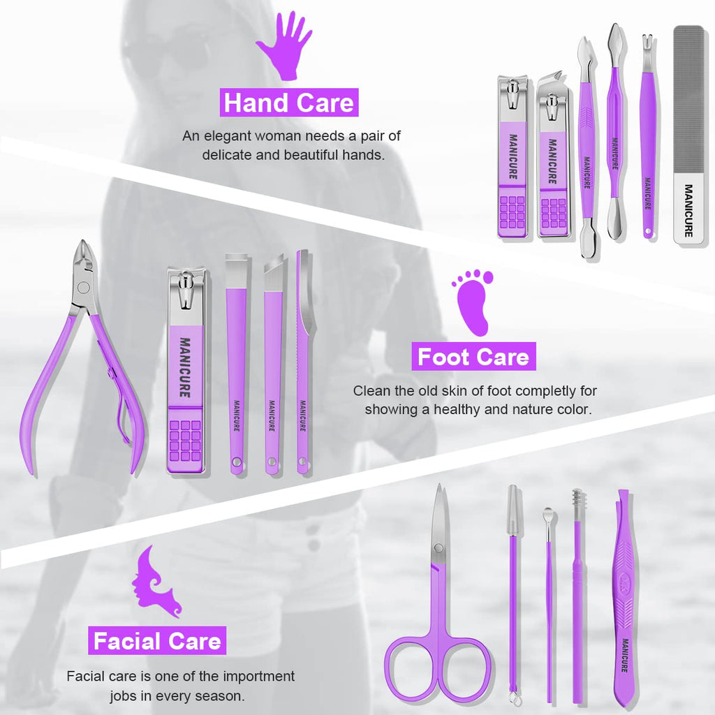 Manicure Set Professional Nail Clippers Pedicure Kit, 16 pcs Stainless Steel Nail Care Tools Grooming Kit with Luxurious Travel Leather Case for Thick Nails Men Women Gift