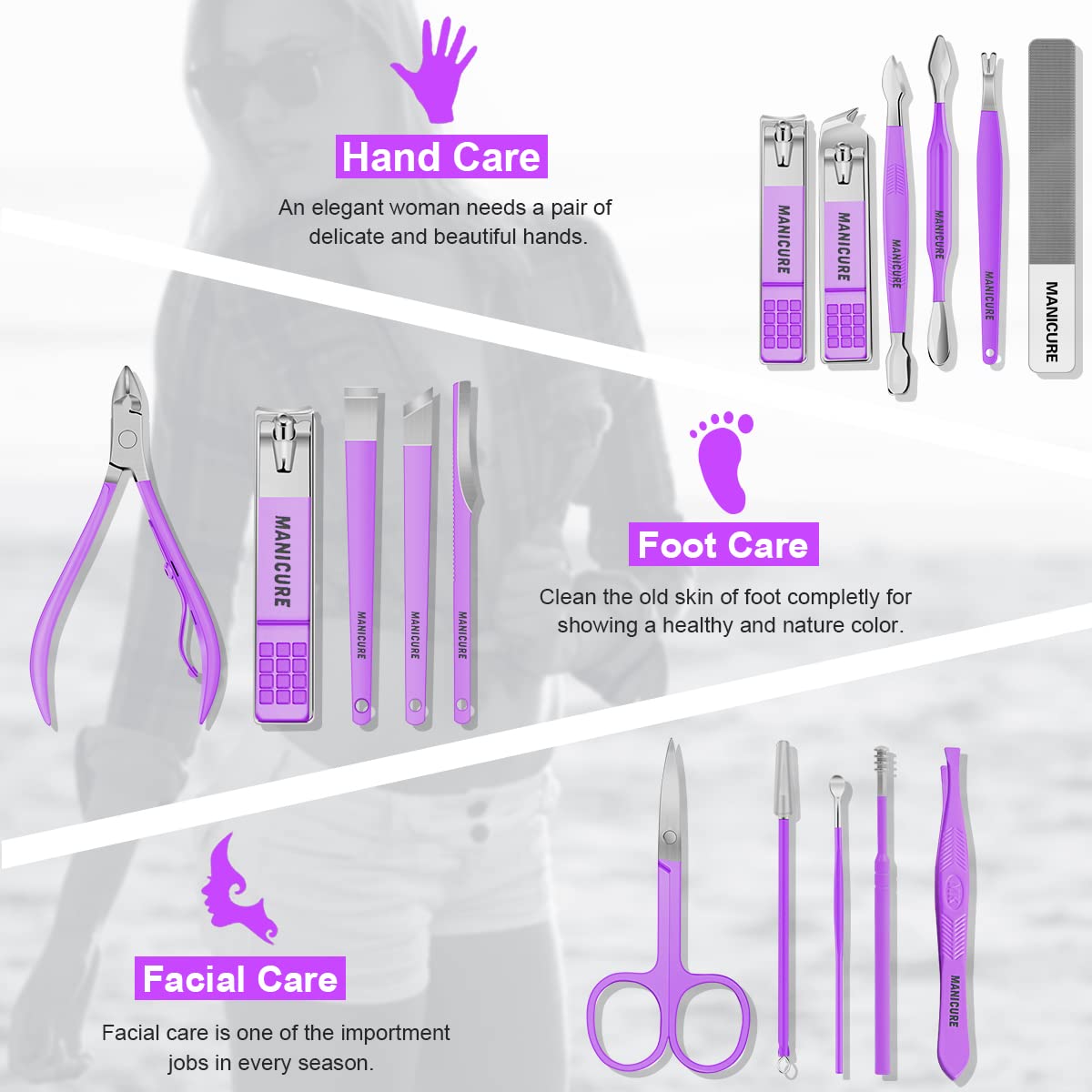 Manicure Set Professional Nail Clippers Pedicure Kit, 16 pcs Stainless Steel Nail Care Tools Grooming Kit with Luxurious Travel Leather Case for Thick Nails Men Women Gift