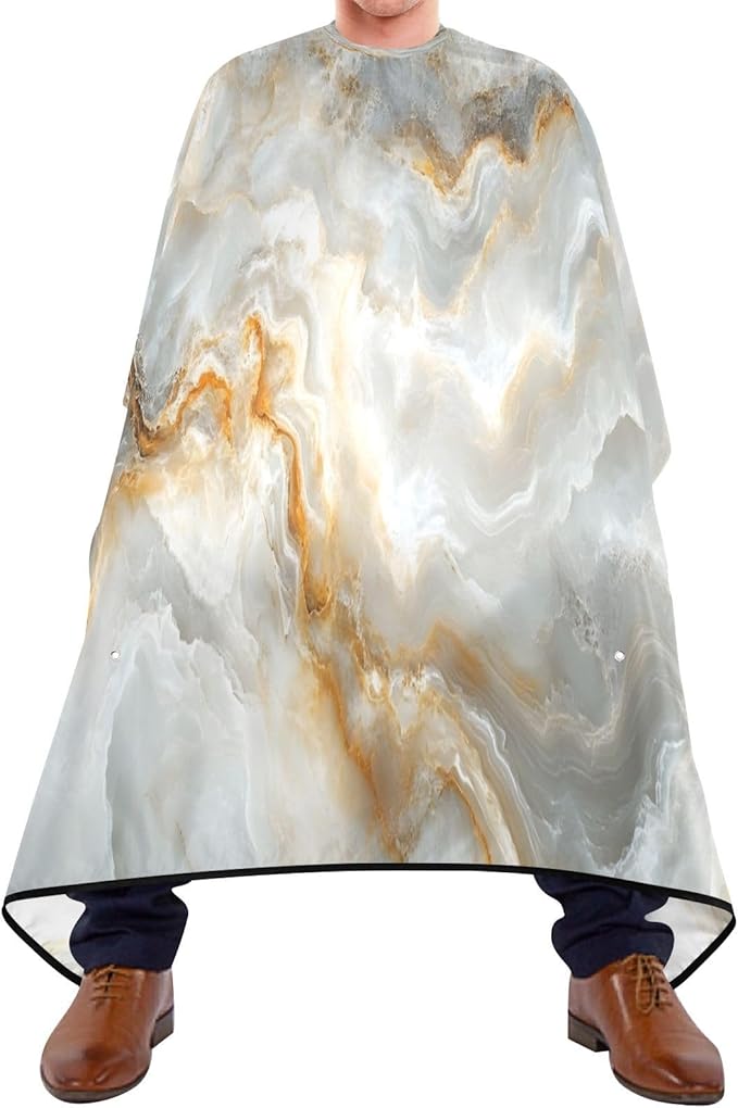 Gravopti White Marble Barber Cape Waterproof Hair Cutting Cape with Adjustable Snap Closure Salon Hairdressing & Beard Shaving Cape for Adults Kids Haircut Accessories