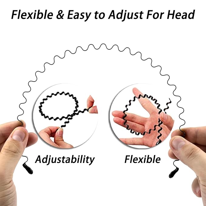 KELUBATU Metal Headband for Men, Adjustable Wavy Hair Band, Non-Slip 3 Pcs