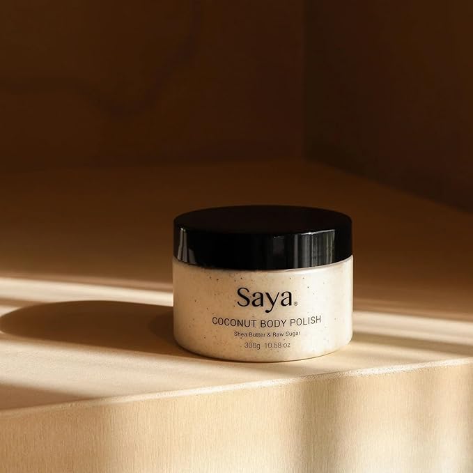 Saya Coconut Body Polish Exfoliating Body Scrub For Silky Smooth Skin with Raw Sugar, Coconut, Sea Salt | Exfoliates Remove Dead Skin Cells For Smoother Skin Deep Hydration Anti Aging Body Cream 300gr