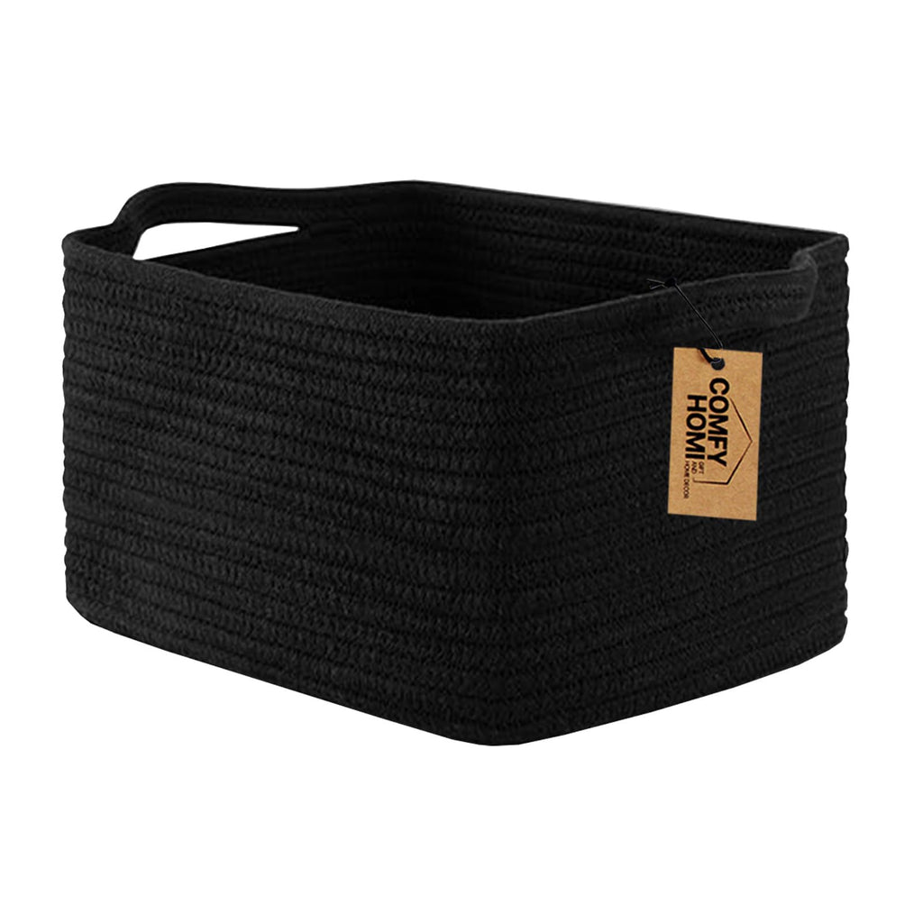 COMFY-HOMI Cotton Rope Woven Basket with Handles for Shelves,Toys,Book, Cloth Storage Baskets Bin for Organizing- 1 PCSToy Decorative Organizer for Living Room, Bathroom