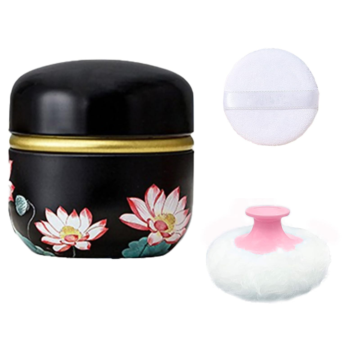 Qopoto Body Powder Puff and Container for Dusting Powder, Women Powder Puff and Powder Case for Bath and Travel (Sakura)