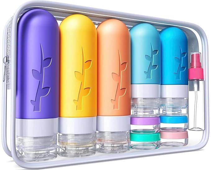 Aeomni 19pack TSA Approved Travel Bottles for Toiletries - Silicone travel size Containers, Leak Proof Size Toiletries, Refillable Shampoo and Conditioner Bottles, Travel Essentials