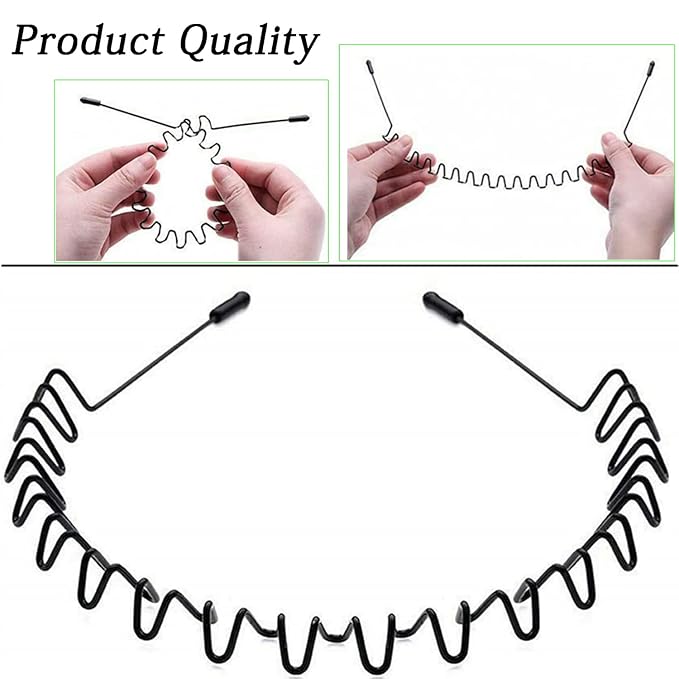Hair Band for Men Metal Headbands Wavy Elastic Hairband, Simple Spring Hair Hoop Non Slip suitable for Sports and Daily Use. (3 Pcs)