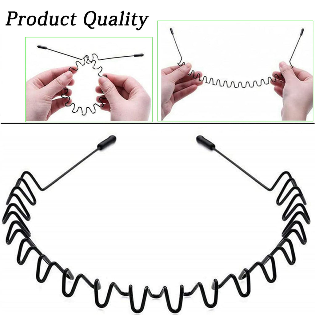 Metal Headband for Men, Zigzag Wire with Teeth, Non-Slip Adjustable 3 Pack