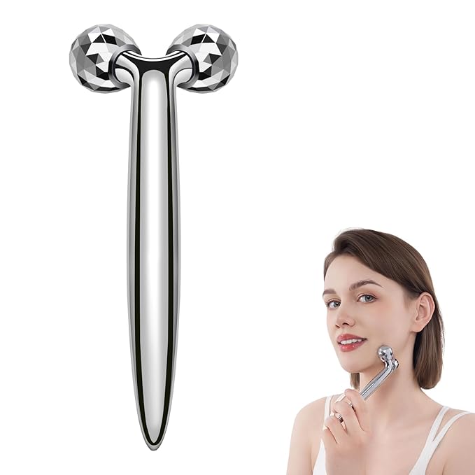 InfiniteRelax Metal Facial Roller Massager, 3D Cooling Face Massage Tool for Reduce Puffiness, Remove Eye Wrinkles, Face Lifting, Increase Firmness, Anti-Aging, Skin Tightening