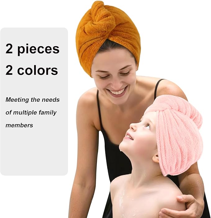 Microfiber Hair Drying Towel Wrap for Women, Hair Turbans Towel for Wet Hair,turbie Twist Hair Towels(The Color of the Picture is for Reference only) (Light Pink,Apricot Yellow)