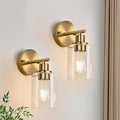 Zarbitta Set of 2 Wall Sconces for Bathroom, Brushed Gold Modern Vanity Lights with Clear Glass Shade,Bathroom Wall Lamp for Mirror Kitchen Living Room Hallway Cabinet Porch