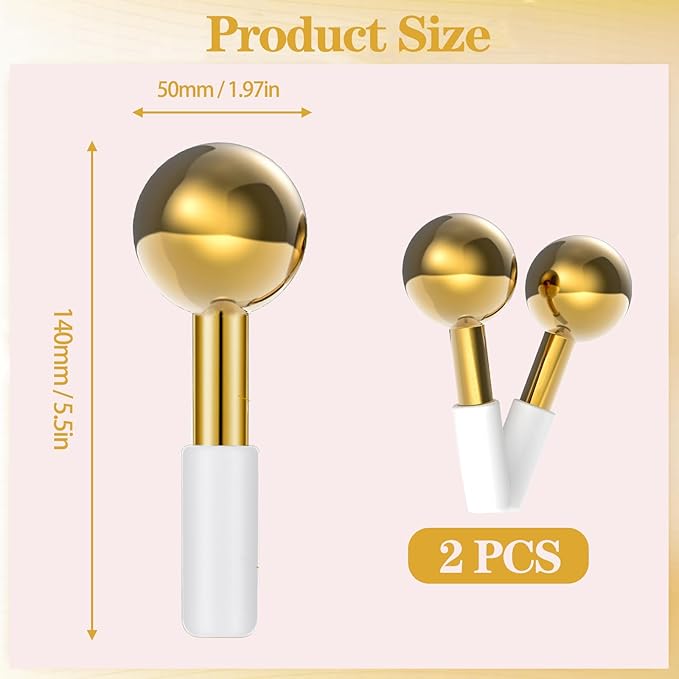 Ntwoiee 2 Pcs Ice Globes for Face & Eyes, Unbreakable Stainless Steel Cryo Sticks for Beauty Routines, Facials Cold Roller Cooling Globes for Puffiness, Wrinkles, Dark Circles, Headaches