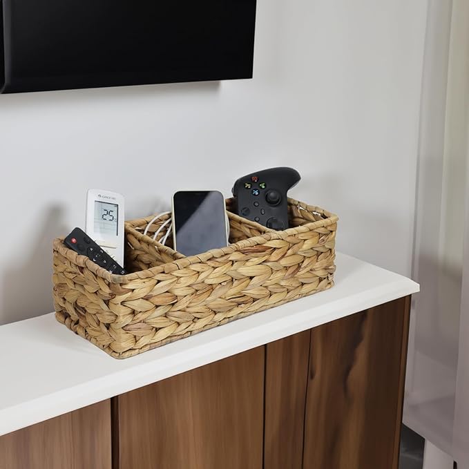 Water Hyacinth Bathroom Storage Basket with 3 Compartments