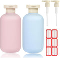 ShanySheny 6.8oz Refillable Shampoo and Conditioner Bottles, 2PCS Squeezable Travel Shampoo Bottles with Flip Cap and 2PCS Pump Dispenser and Labels