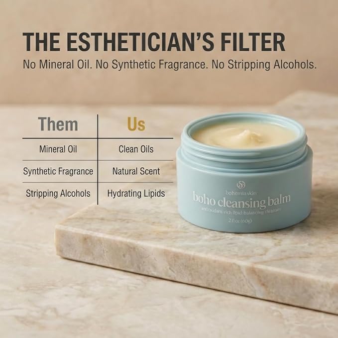 Boho Cleansing Balm - Hydrating Makeup Remover with Manuka Honey & Sea Buckthorn - Facial Cleansing Balm for Sensitive Skin - Removes Waterproof Makeup, Mascara & SPF - Travel Size Balm Cleanser 2 oz