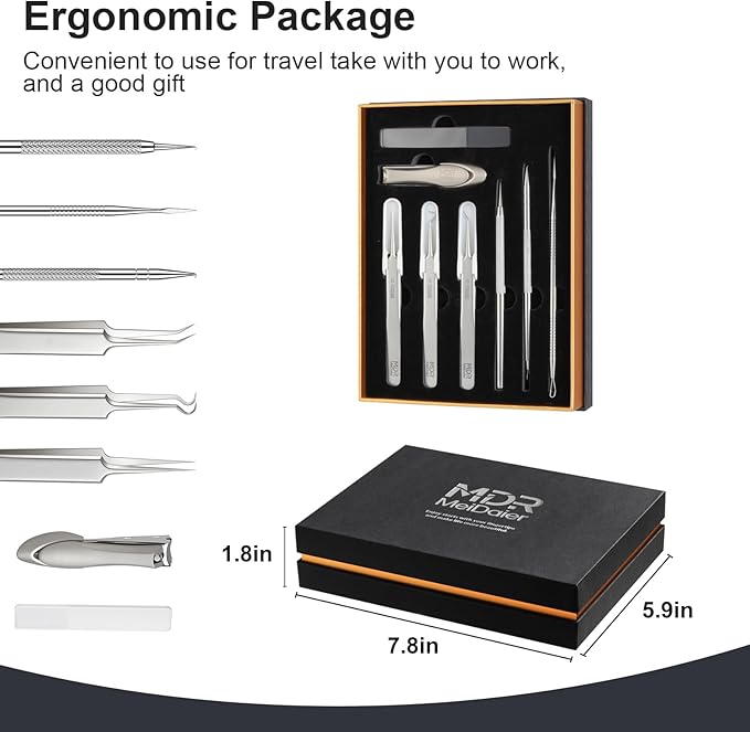 8PCS Professional Salon Grade Blackhead Remover Tool Kit, Comedone Extractor Set for Facial Acne Pimple Blemish Whitehead, Comes with 10X Magnifying Mirror & 20 Alcohol Prep Pads