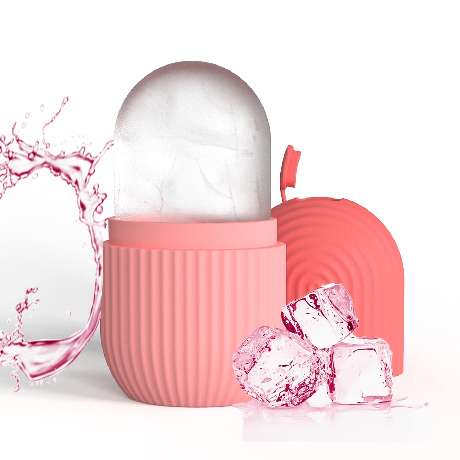 Joyeee Ice Face Roller, Reusable Silicone Mold Face Massage Eye Facial Beauty Skin Care Tools Apply Ice for Shrink Pores Anti Wrinkle Reduce Puffiness Improve Skin Elasticity, Striped, Pink