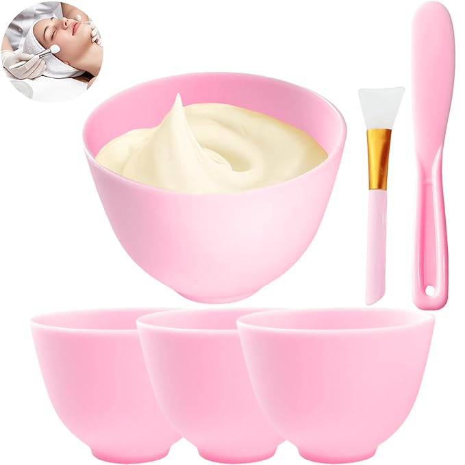 6Pcs Silicone Face Mask Mixing Bowl, Silicone Bowls for Facials, DIY facial mask mixing bowl for Home Salon Spa Face Skin Applicator Bowl, Pink
