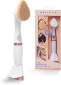 Perry Ellis 3-in-1 Silicone Face Wash Brush with Makeup Applicator & Metallic Massage Plate, Electric Vibrating Facial Cleanser, IPX6 Water-Resistant Skin Care Tool with Stand