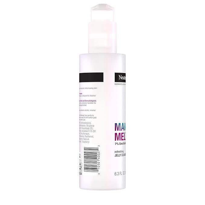 Neutrogena Makeup Melting Refreshing Jelly Cleanser, 7% Emollient-Vitamin Complex, Gentle Face & Eye Makeup Remover to Melt Stubborn Makeup, Cleanse & Condition Skin, Oil-Free, 6.3 fl. oz (Pack of 2)