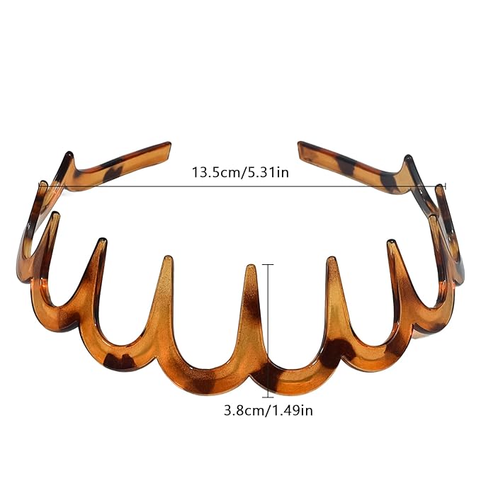 TOSEFES 2026 Zigzag Headbands for Women, 2-Pack U-Shaped Hair Comb Headbands, Non-Slip Slick-Back Hair Accessories, Black & Tortoise Recycled Plastic, Teeth Hairband for Everyday Styling & Workout