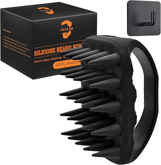 Silicone Beard Scrubber w/ Hook, Cleansing & Exfoliating Beard Care Brush