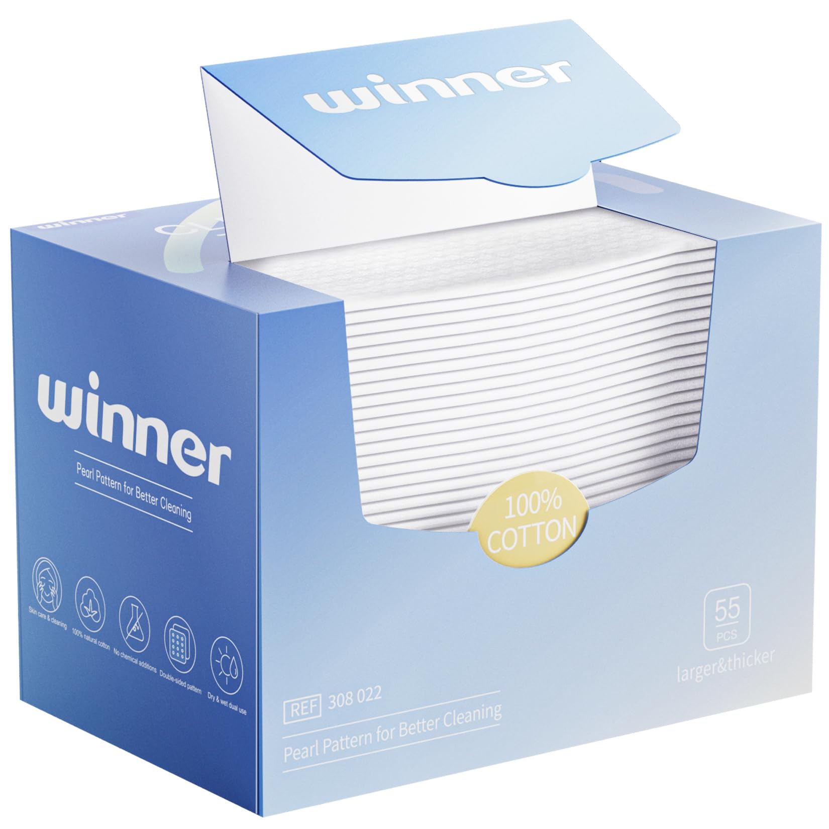 Winner XL Disposable Face Towels, 100% Cotton, 55 Count (Pack of 1)