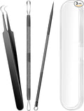 3PCS Pimple Extractor Acne Treatment Tool Professional Stainless Blackhead Comedone Removal Popper Tool for Face Nose Blackhead Extractor Tool (Black)