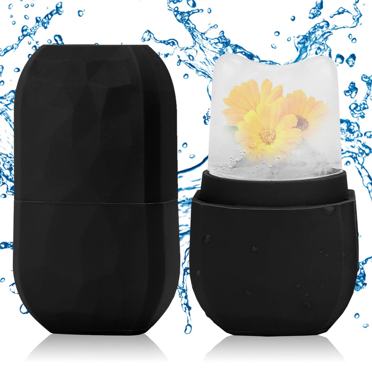 Ice Roller for Face and Eye, Upgraded Ice Face Roller Facial Beauty Ice Roller Skin Care Tools, Ice Facial Roller Gua Sha Face Massage, Silicone Ice Mould for Face Beauty Remove Fine Lines (Black)
