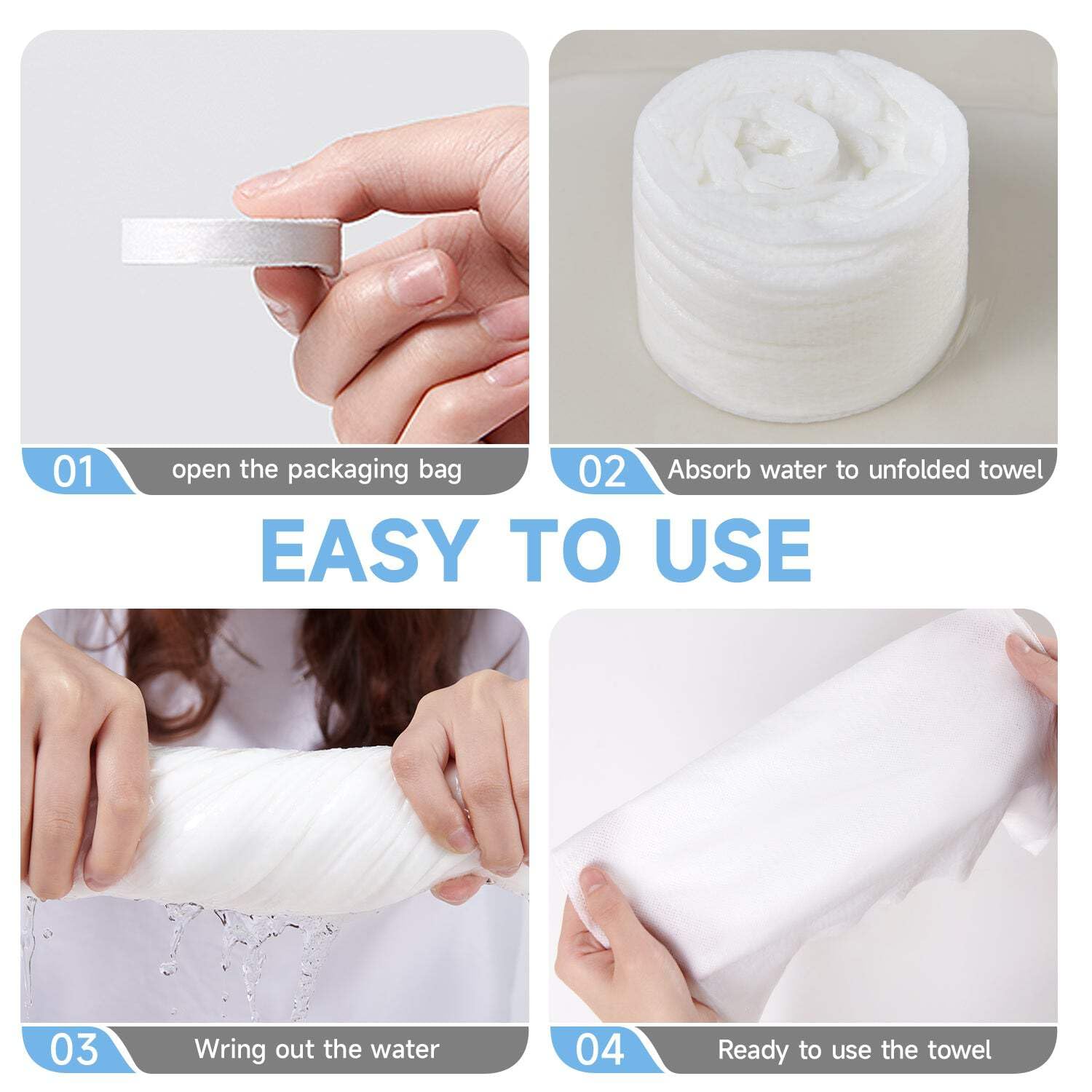 21.3 in x 11.8 in Compressed Towels Thicker Style Magic Disposable Face Compressed Towel, Portable Washcloth Reusable for Travel Home, Outdoor Sports, Beauty Salon (White-6packs)