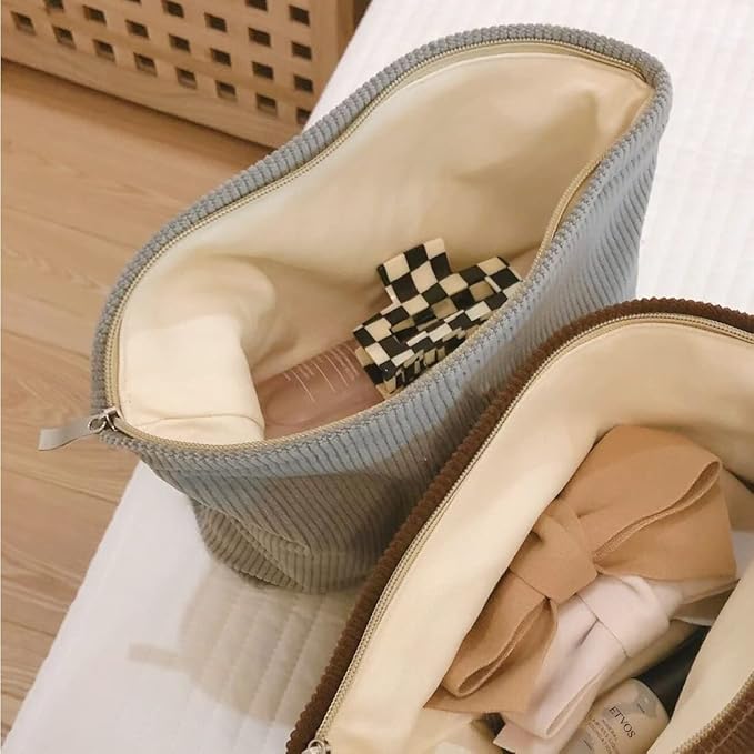 SxoSyo Corduroy Makeup Bags, Cosmetic Bag Purse, Grey