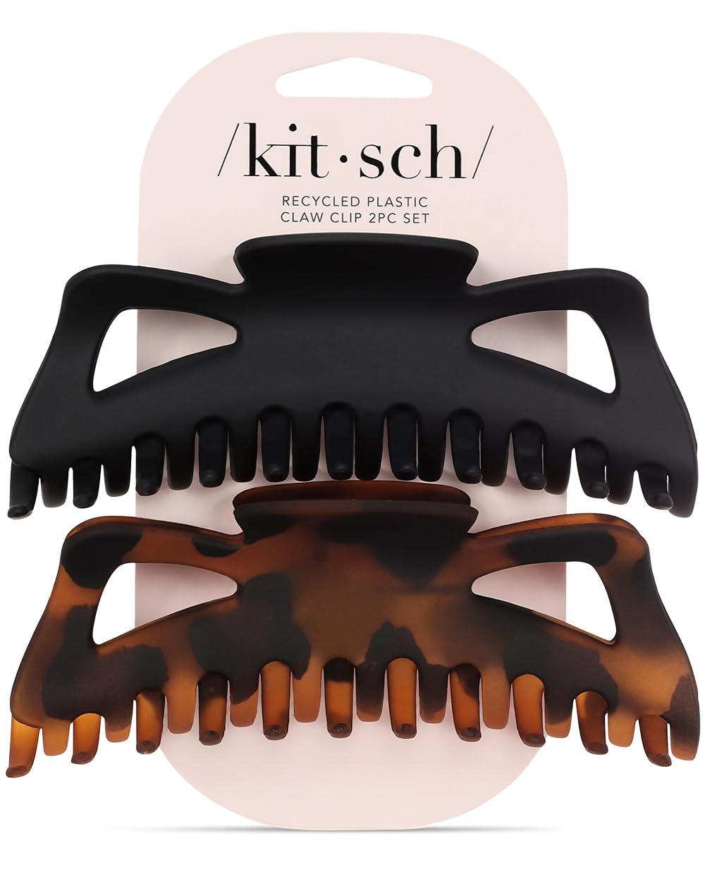 Kitsch 5 Inch Large Claw Clips for Thick and Long Hair | Strong Grip Jumbo Claw Clip for All-Day Hold | 2pcs Matte Oversized Hair Accessories - Black & Tortoise Design
