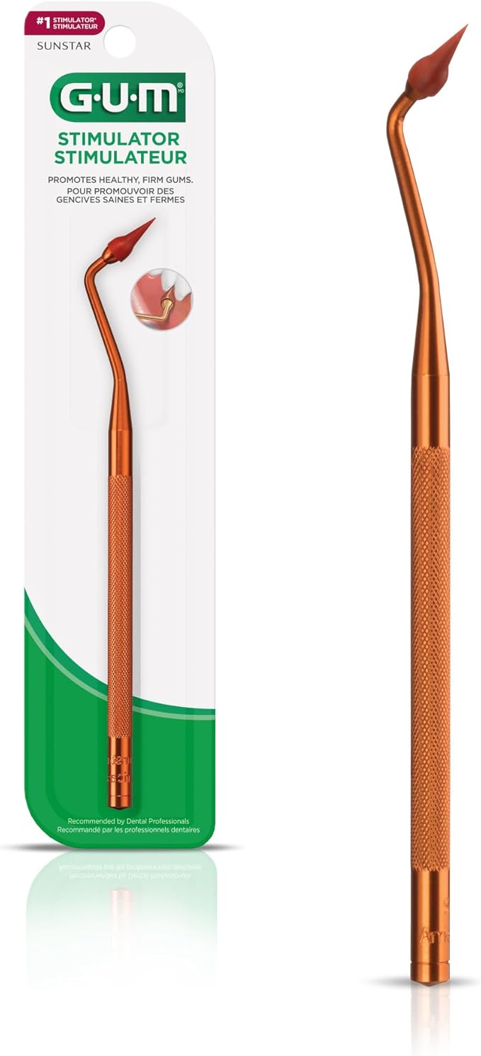 GUM Stimulator Permanent Handle with 1 Rubber Tip, Long-Handled Gum Massager & Plaque Remover for Teeth and Gum Health, 1 Count