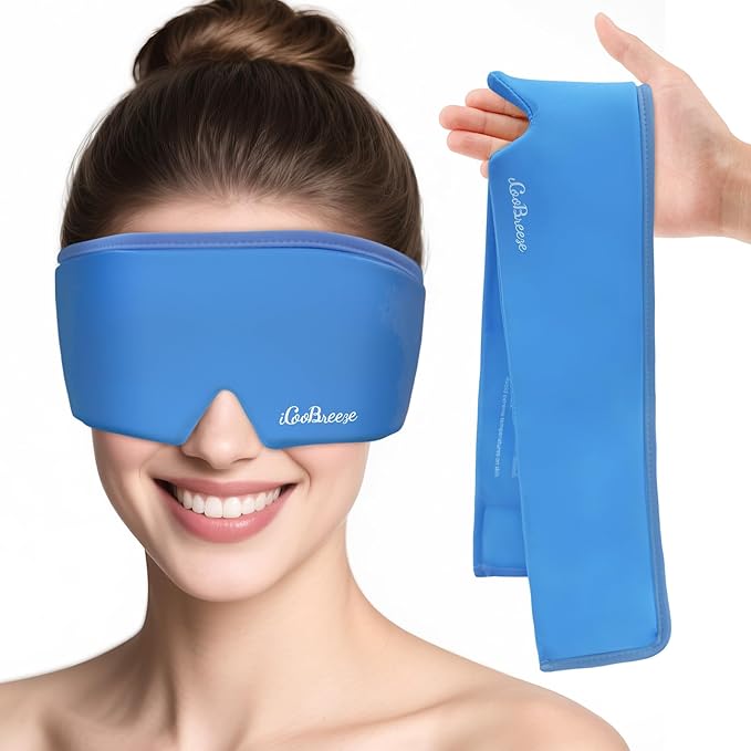 Cooling Eye Mask for Puffy Eyes, FSA Eligible HSA, Headache and Migraine Relief Gel Eye Mask, for Headache, Puffiness, Eye Strain, Reusable Face Ice Pack for Post-Surgery Care, Deep Blue