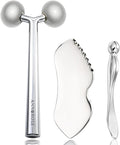 annrose 3-in-1 Stainless Steel Facial Massage Set, Face Roller, Gua Sha Tool, Eye Cream Applicator, Silver,Gifts for Women and Girl