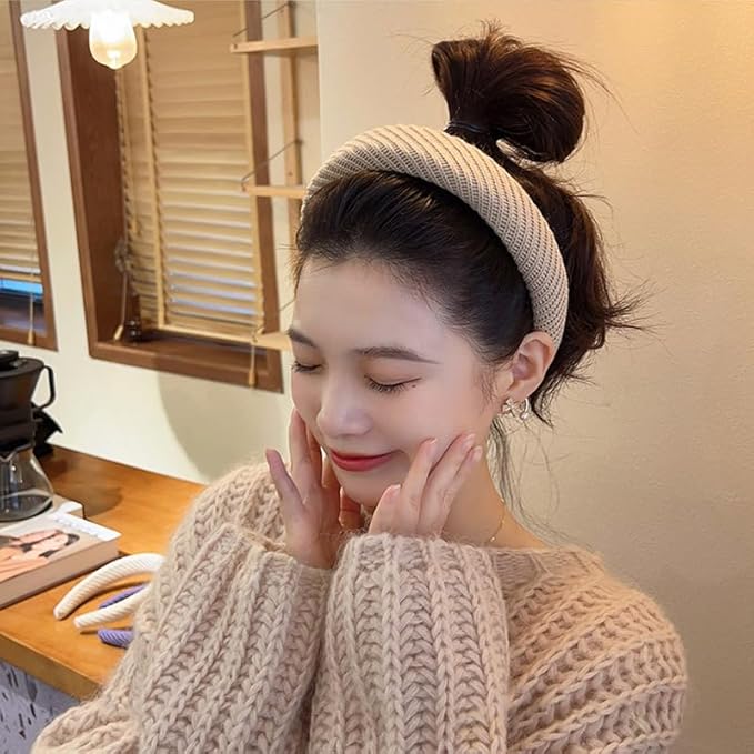 DOXISHRUKY Headbands for Women Wide Knitted Hairbands Fashion Non Slip Headband for Women's Hair Cute Solid Colors Hair Accessories 4pcs