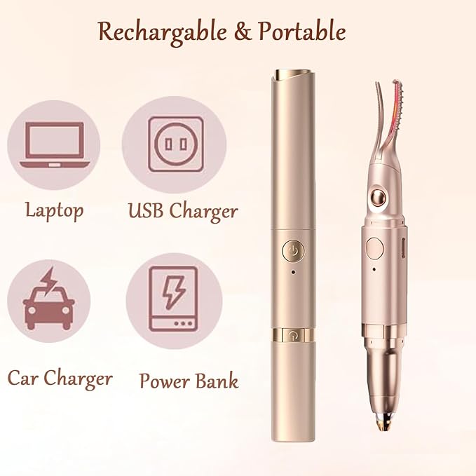 Heated Eyelash Curler - 2 in 1 Eye Lash Curler and Eyebrow Trimmer for Women with 2 Temperature Modes, USB Rechargeable Electric Eyelash Curler, Anti-Burn Design, Ideal Gift for Women(Gold)