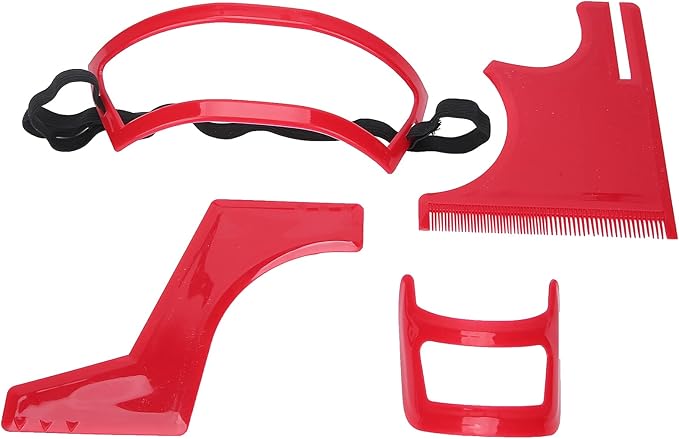 4 Pcs Red Beard Shaping Tool Kit, Plastic Beard Template Set Barber Supplies Set for Men Hairline Neckline & Beard Grooming Styling Beard Trimming Tools