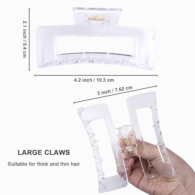 MAORULU Hair Claw Clips for Thick Hair, Large Hair Clips for Women and Girls, Strong Hold Banana Clips, Black&Clear 2Pcs
