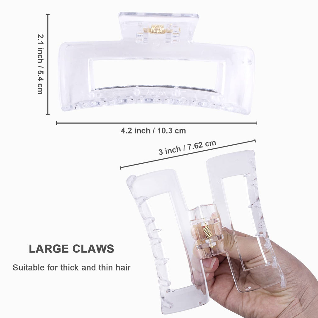 MAORULU Hair Claw Clips for Thick Hair, Large Hair Clips for Women and Girls, Strong Hold Banana Clips, Black&Clear 2Pcs