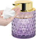 Fvstar 10 Oz Glass Hand Soap Dispenser with Pump, Refillable Bathroom Gold Foaming Soap Dispenser, Vintage Glass Diamond Lotion Container Bottle for Bathroom and Kitchen (1, Purple and Gold)