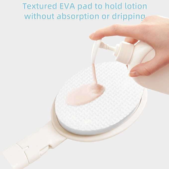 Topfinder Loofah Sponge with Handle,Back Scrubber Brush for Shower, Lotion Applicator for Back,3 in 1 Shower Kit (White loofah)