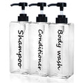 Shampoo Dispenser - Refillable Shampoo and Conditioner Bottles (Clear, Set of 3, 21oz) - Modern Shampoo Bottles for Shower Soap - Empty Shampoo Conditioner Body Wash Dispenser (Black) (Black)
