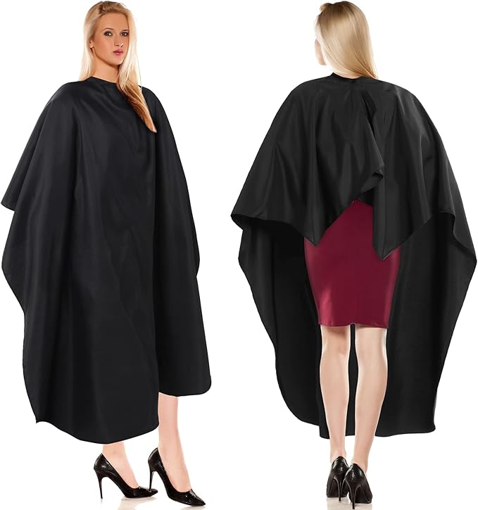 12Pcs Barber Cape 64 x 56'' Large Waterproof Hair Cutting Salon Cape Adjustable Snaps for Hair Dye Salon Stylist Supplies (Black)