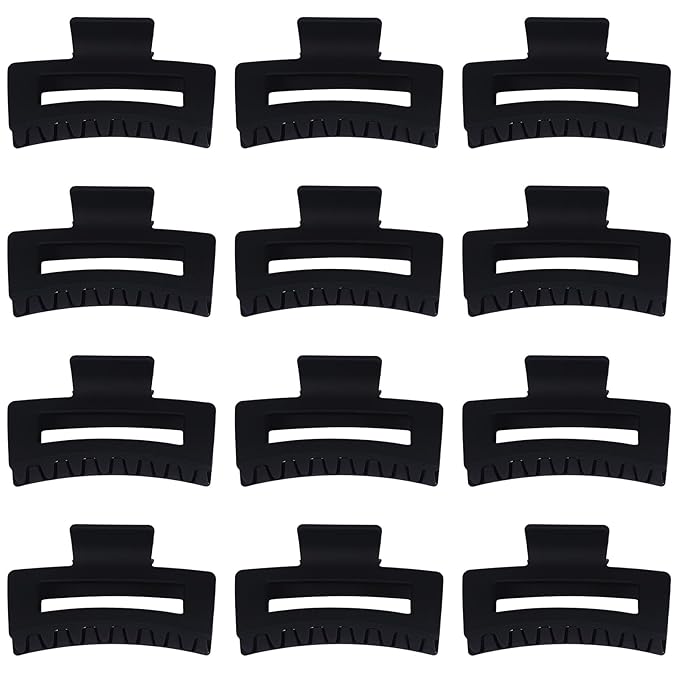 Sisiaipu 3.5 Inch Medium Hair Claw Clips 12 Pcs Square Claw for Thick and Thin Hair Rectangular Rectangle Hair Clips Jaw Clips Bulk Hair Accessories for women and Girls (Black)