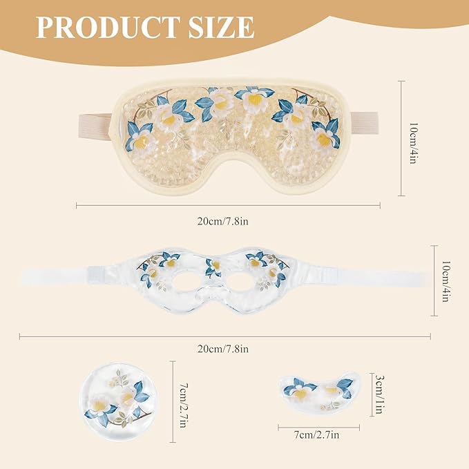 LEOSTEP 4 PCS Cooling Eye Mask Set - Ice Face Mask with Camellia Essential Oil, Cold Eye Compress and Reusable Gel Pads for Eyes Puffiness, Migraine Headache, Dark Circles, Dry Eyes