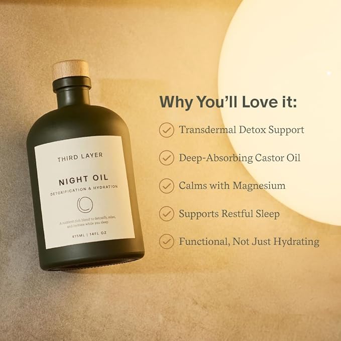 Third Layer Castor Oil Body Oil – 100% Organic, Cold-Pressed, Hexane-Free with Magnesium & Frankincense for Skin Hydration & Evening Self-Care, Night Oil (14 fl oz)
